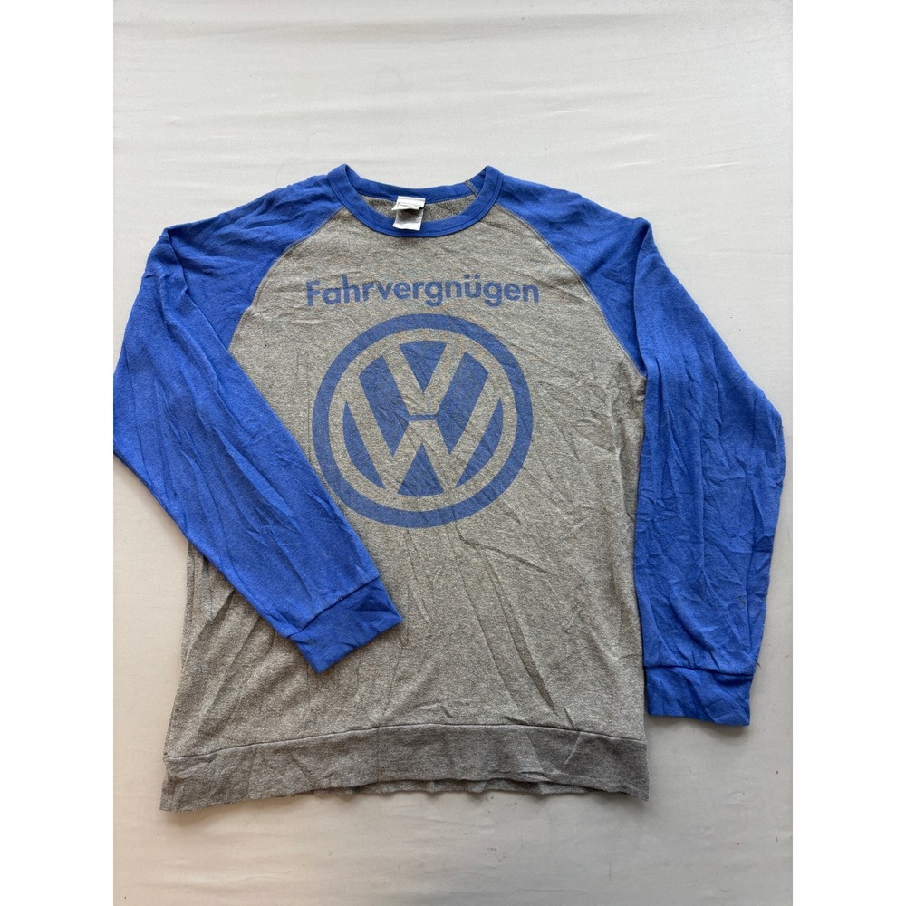 Volkswagen Fahrvergnügen Raglan Sweatshirt Mens Large Grey Blue VW Graphic Logo